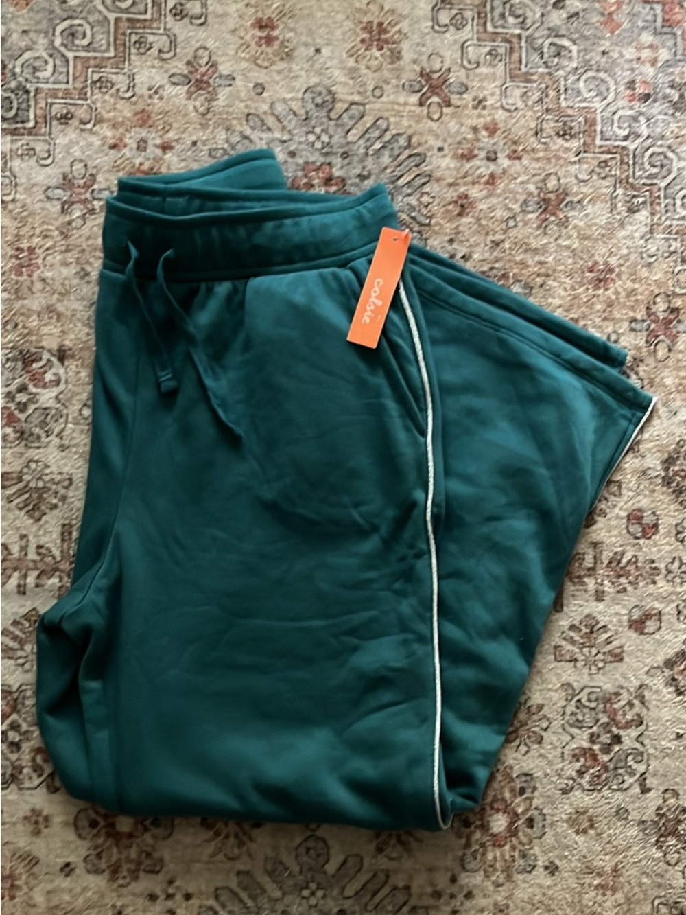 Colsie Teal Green Flare Cozy Pants with Contrast Piping